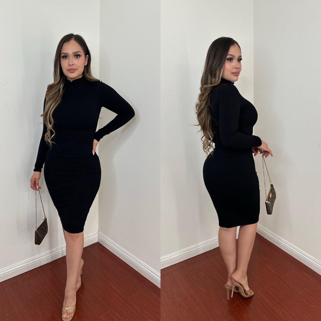 JAZLYN LONG SLEEVE DRESS - (BLACK )